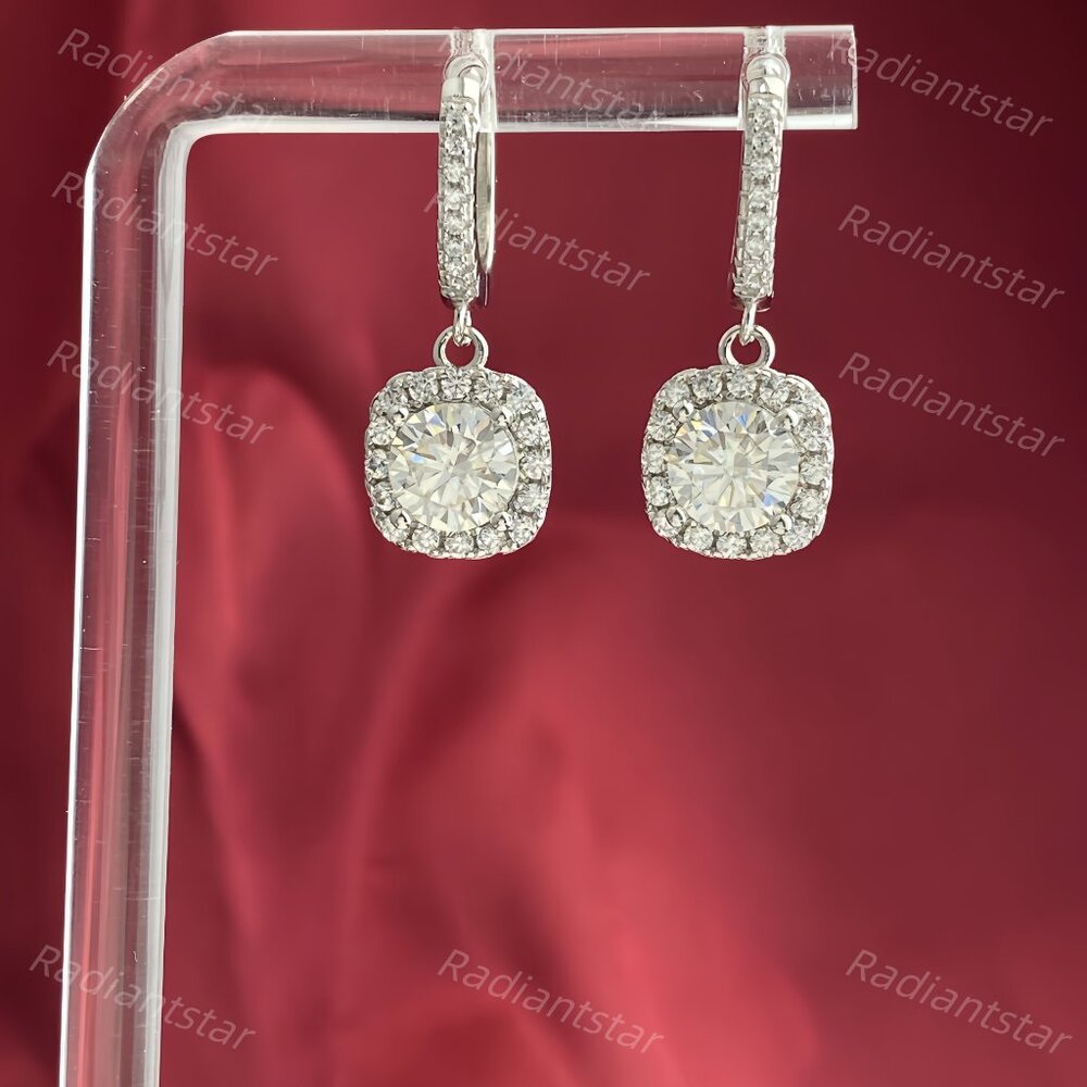 NEW Certified 2ct. t.w. Moissanite Halo Dangle Huggie Hoop Earrings